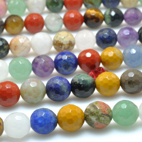 YesBeads Natural mix gemstones faceted round beads multicolor stone wholesale jewelry making DIY