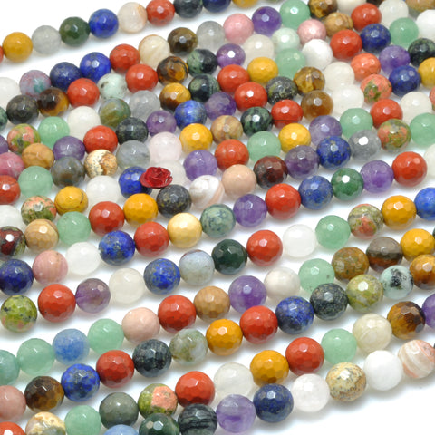 YesBeads Natural mix gemstones faceted round beads multicolor stone wholesale jewelry making DIY