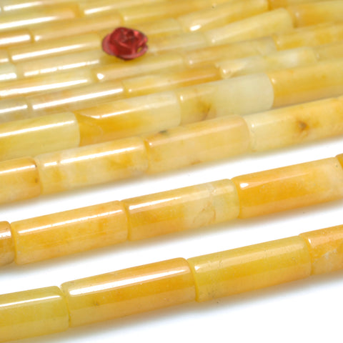 YesBeads Natural Yellow Jade smooth tube loose beads gemstone wholesale for jewelry making DIY bracelet necklace