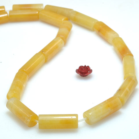 YesBeads Natural Yellow Jade smooth tube loose beads gemstone wholesale for jewelry making DIY bracelet necklace