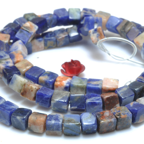 YesBeads natural orange blue Sodalite smooth square cube beads wholesale gemstone for jewelry making DIY 4mm