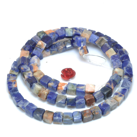 YesBeads natural orange blue Sodalite smooth square cube beads wholesale gemstone for jewelry making DIY 4mm