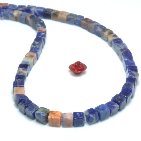 YesBeads natural orange blue Sodalite smooth square cube beads wholesale gemstone for jewelry making DIY 4mm