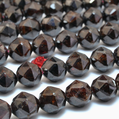 YesBeads Natural garnet diamond cut faceted round beads loose gemstone wholesale jewelry making bracelet diy stuff