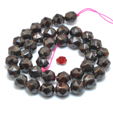 YesBeads Natural garnet diamond cut faceted round beads loose gemstone wholesale jewelry making bracelet diy stuff