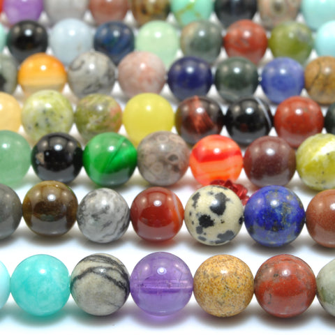 Natural Mix Gemstone Multicolor Stone smooth round loose beads wholesale for jewelry making DIY