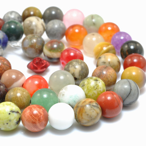 Natural Mix Gemstone Multicolor Stone smooth round loose beads wholesale for jewelry making DIY