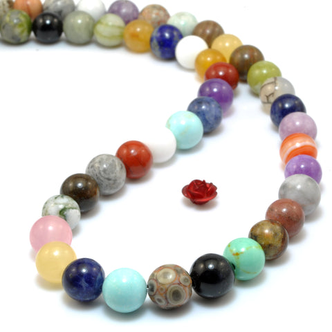 Natural Mix Gemstone Multicolor Stone smooth round loose beads wholesale for jewelry making DIY