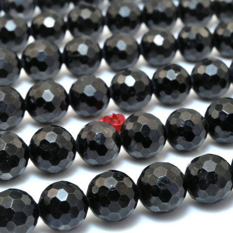 YesBeads Natural Black Tourmaline faceted round beads gemstone jewelry 6mm-10mm 15"