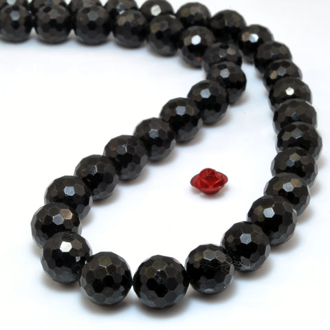 YesBeads Natural Black Tourmaline faceted round beads gemstone jewelry 6mm-10mm 15"