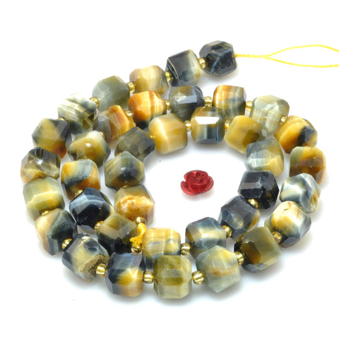 Natural golden blue tiger eye faceted cube loose beads wholesale gemstone semi precious stone for jewelry making DIY