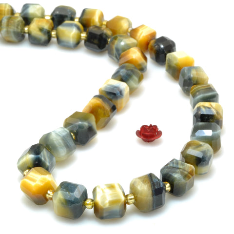 Natural golden blue tiger eye faceted cube loose beads wholesale gemstone semi precious stone for jewelry making DIY