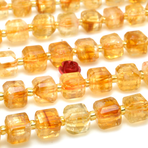 Natural Golden Citrine crystal faceted cube loose beads wholesale gemstone semi precious stone for jewelry making DIY bracelet