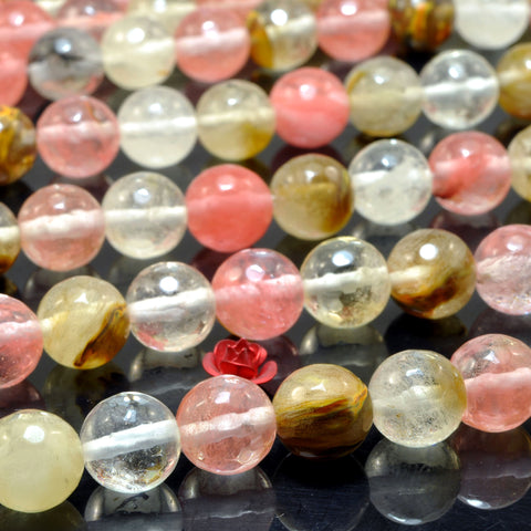 YesBeads Cherry Quartz faceted round loose beads wholesale gemstone jewelry making 15"