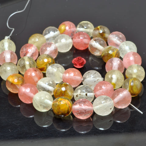 YesBeads Cherry Quartz faceted round loose beads wholesale gemstone jewelry making 15"