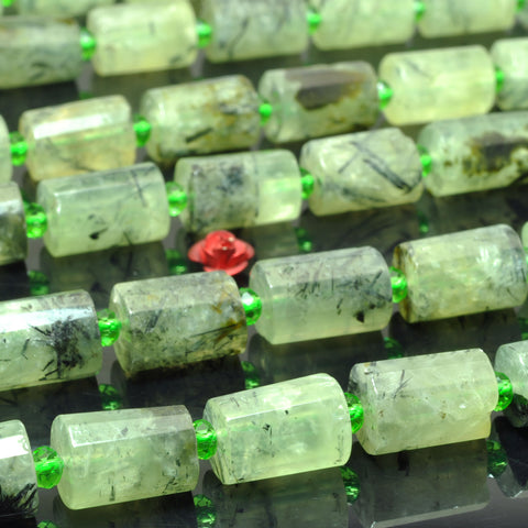 YesBeads Natural Green Prehnite faceted tube beads gemstone 10x14mm 15"