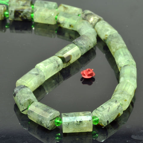 YesBeads Natural Green Prehnite faceted tube beads gemstone 10x14mm 15"