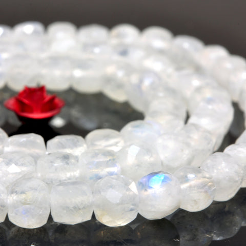 Natural Rainbow Moonstone faceted cube beads wholesale gemstones jewelry making 4mm15"