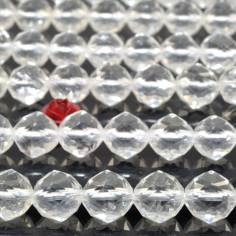 YesBeads Natural Rock Crystal AA grade diamond faceted round beads gemstone 8mm 15"