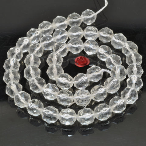 YesBeads Natural Rock Crystal AA grade diamond faceted round beads gemstone 8mm 15"