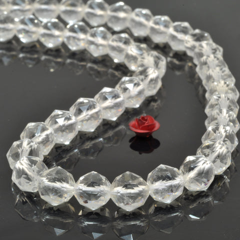 YesBeads Natural Rock Crystal AA grade diamond faceted round beads gemstone 8mm 15"