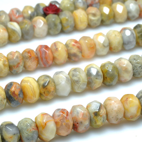 Natural Yellow Crazy Lace Agate faceted rondelle loose beads gemstone wholesale for jewelry making bracelet