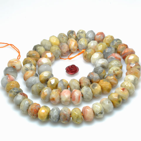 Natural Yellow Crazy Lace Agate faceted rondelle loose beads gemstone wholesale for jewelry making bracelet