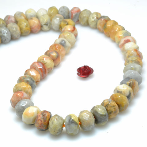 Natural Yellow Crazy Lace Agate faceted rondelle loose beads gemstone wholesale for jewelry making bracelet