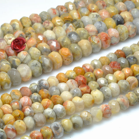 Natural Yellow Crazy Lace Agate faceted rondelle loose beads gemstone wholesale for jewelry making bracelet