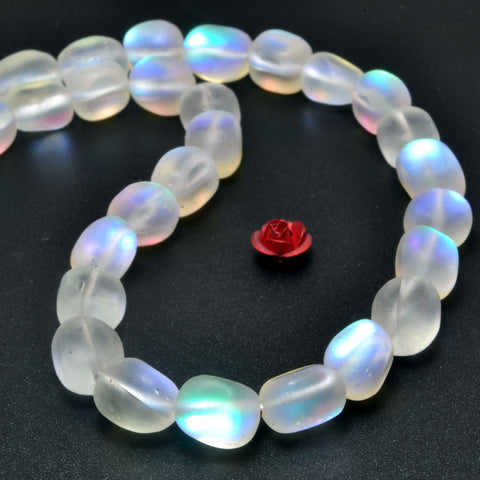 Mystic Aura Quartz Crystal matte irregular nugget beads wholesale jewelry making 15"