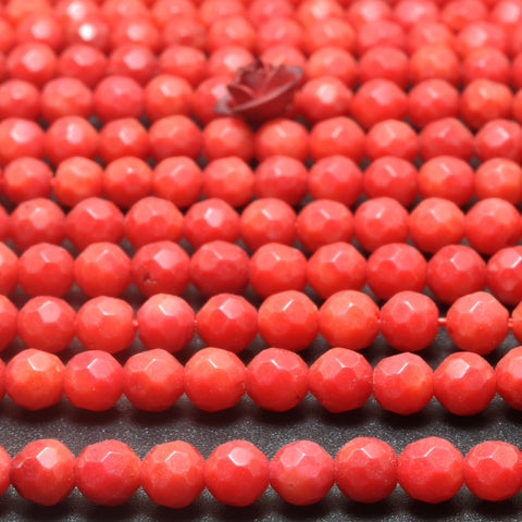Red Coral faceted round beads wholesale loose gemstone semi precious stone for jewelry making bracelet necklace