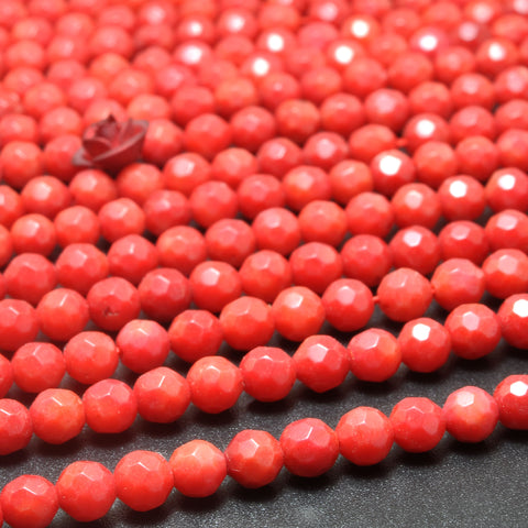 Red Coral faceted round beads wholesale loose gemstone semi precious stone for jewelry making bracelet necklace
