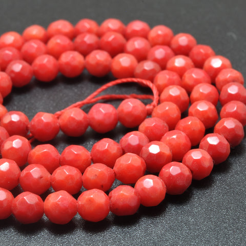 Red Coral faceted round beads wholesale loose gemstone semi precious stone for jewelry making bracelet necklace