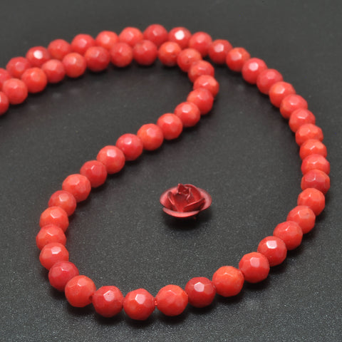 Red Coral faceted round beads wholesale loose gemstone semi precious stone for jewelry making bracelet necklace
