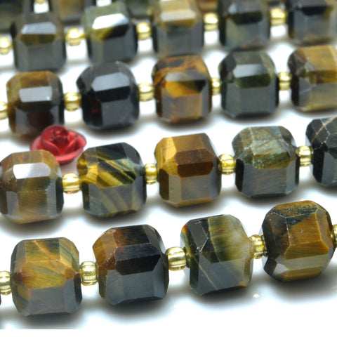 Natural yellow blue tiger eye faceted cube loose beads wholesale gemstone semi precious stone for jewelry making DIY