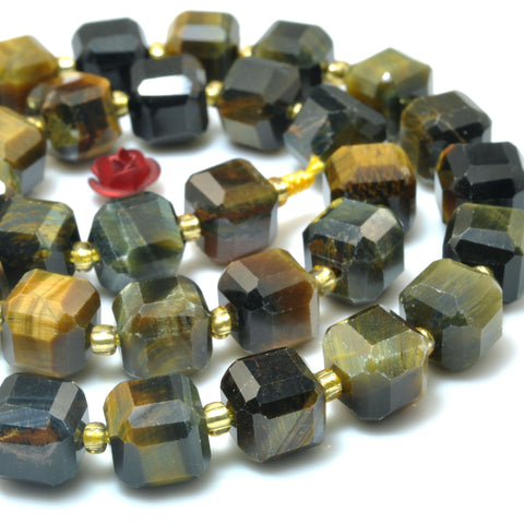 Natural yellow blue tiger eye faceted cube loose beads wholesale gemstone semi precious stone for jewelry making DIY