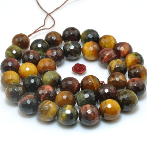 YesBeads Natural Rainbow Tiger Eye mix color faceted round loose beads wholesale gemstone jewelry making 15"