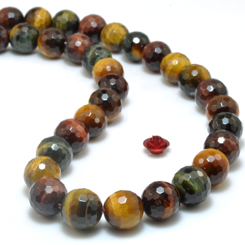 YesBeads Natural Rainbow Tiger Eye mix color faceted round loose beads wholesale gemstone jewelry making 15"