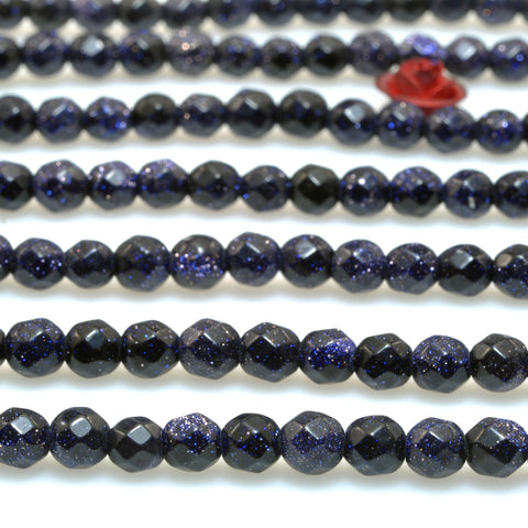 Blue Sandstone faceted round beads wholesale loose gemstone for jewelry making DIY bracelet necklace