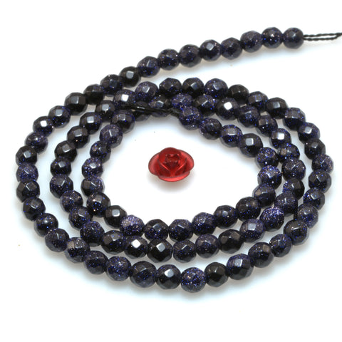 Blue Sandstone faceted round beads wholesale loose gemstone for jewelry making DIY bracelet necklace