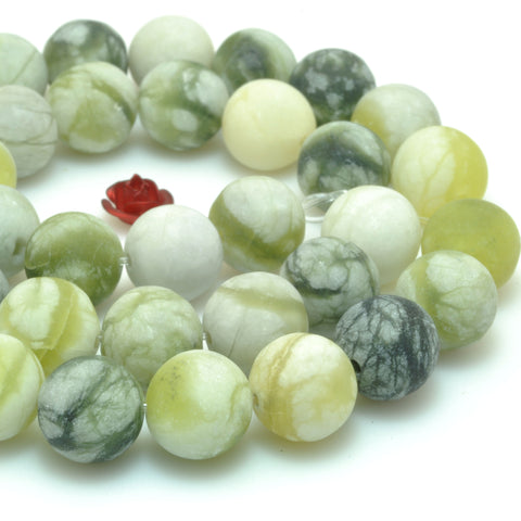 Nautral Green Flower Jade matte round loose beads gemstone wholesale jewelry making