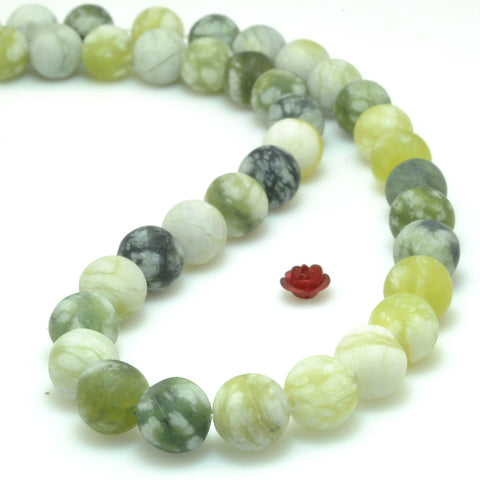 Nautral Green Flower Jade matte round loose beads gemstone wholesale jewelry making