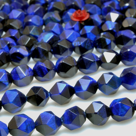 Blue Tiger Eye star cut faceted nugget beads gemstone wholesale jewelry making bracelet necklace diy