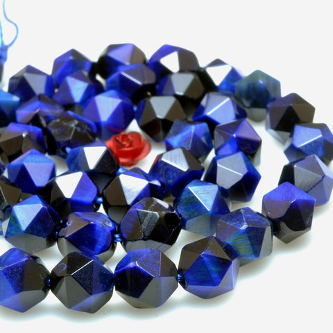 Blue Tiger Eye star cut faceted nugget beads gemstone wholesale jewelry making bracelet necklace diy