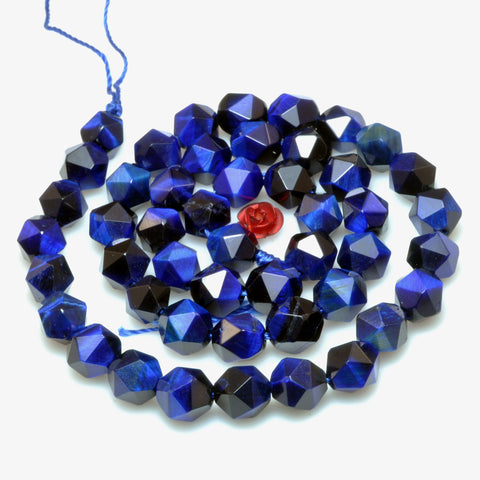 Blue Tiger Eye star cut faceted nugget beads gemstone wholesale jewelry making bracelet necklace diy