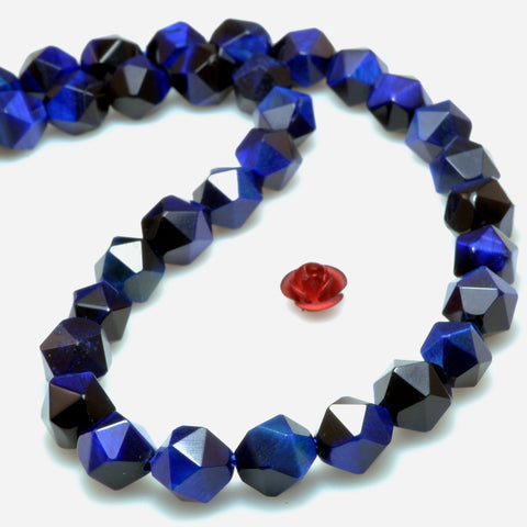 Blue Tiger Eye star cut faceted nugget beads gemstone wholesale jewelry making bracelet necklace diy