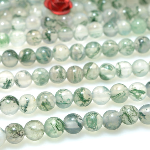 Natural moss agate smooth round beads loose gemstone wholesale jewelry making bracelet diy stuff