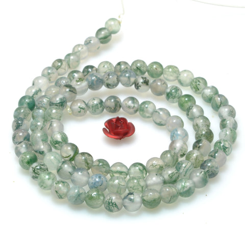 Natural moss agate smooth round beads loose gemstone wholesale jewelry making bracelet diy stuff