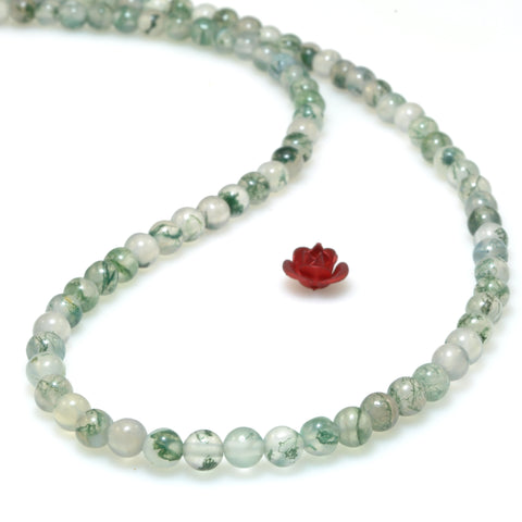 Natural moss agate smooth round beads loose gemstone wholesale jewelry making bracelet diy stuff