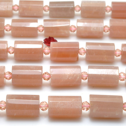 Natural Sunstone pink gray faceted tube beads gemstone wholesale jewelry making bracelet necklace diy